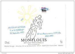 Etiquette De Vin Montlouis -  Cuvée Critérium National "La M Ferrand"  20/09/1997 - Fradin à Montlouis (37) - Cycling