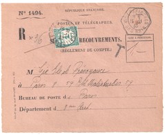 WOLFKIRCHEN Bas Rhin Hexa RAU Lautier D4d Ob 1933 Devant Enveloppe 1494 Valeurs Recouvrées Recommandée Taxe Yv 60 Preo - 1859-1959 Briefe & Dokumente