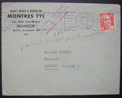 Besançon 1953 (Doubs) Montres Tyl Établissements Juvet & Bouillod Cachet Rouge Nouvelle Raison Sociale - 1921-1960: Moderne