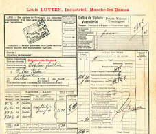 569/28 - Lettre De Voiture Cachet De Gare NORD BELGE MARCHE LES DAMES 1921  - Exp. Luyten , Industriel - Nord Belge