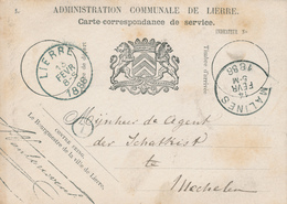 577/28 - Carte De Service + Cachet Verso Administration Communale De LIERRE 1886 - Signée Le Bourgmestre - Franquicia