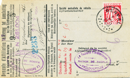 580/28 - Carte De Caisse De Retraite TP Cérès GENVAL 1933 - Verso Griffe LASNE CHAPELLE ST LAMBERT - Volantini Postali