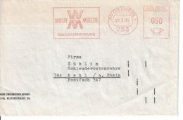 1975 - Lettre De PFORZHEIM Pour KEHL - TEST DE BARRES D'INDEXATION (Enveloppe Coupée Partie Gauche) - Máquinas Franqueo (EMA)