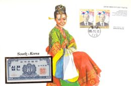 FDC Mit Geldschein 10 Jeon Bankfrisch & Block1962 Süd-Korea - Korea (Süd-)