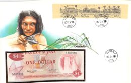 FDC Mit Geldschein 1 Dollar Bankfrisch & Block Guyana - Guyana