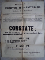 Ancienne Affiche Constate Constitués De Groupements De Listes Haute Marne 1955 Format : 80 X 60 Cm Bon état Mais Traces - Decrees & Laws
