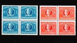 ITALIA 1947 Recapito Autorizzato Quartine  Lire 1 E Lire 8  Completa MNH ** Integri Filigrana Ruota Quartina - Express/pneumatic Mail