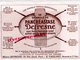 75- PARIS- RARE BUVARD MAISON DEFRESNE-19 RUE JACOB- E. VAILLANT PHARMACIEN PHARMACIE-PANCREASTASE - Drogerie & Apotheke