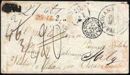 INCOMING MAIL U.S.A. 1855 - Busta Non Affrancata Da Indianapolis 27/7/1855 A Chiavenna, Numerosi Seg... - Lombardo-Vénétie