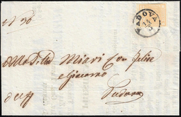 1858 - 5 Cent. Giallo Ocra (1), Perfetto, Isolato Su Stampato Da Padova 14/3/1858 Per Città. Non Com... - Lombardo-Veneto