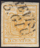 1850 - 5 Cent. Giallo Limone, I Tiratura (1c), Perfetto, Usato A Treviso 13/6. Bello! A.Diena, Ferra... - Lombardo-Venetien