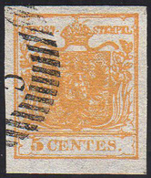 1850 - 5 Cent. Arancio, Carta A Mano Sottile (1h), Perfetto, Usato. Bello! A.Diena.... - Lombardy-Venetia
