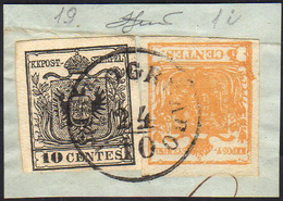 1857 - 5 Cent. Arancio Carico, Varieta Di Clichè, 10 Cent. Nero, Carta A Macchina (1i,19), Perfetti,... - Lombardije-Venetië