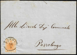 1856 - 5 Cent. Arancio Carico (1i), Perfetto, Isolato Su Sovracoperta Di Circolare Da Brescia 28/8/1... - Lombardo-Venetien