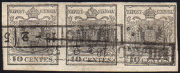 1850 - 10 Cent. Grigio Nero (2c), Striscia Di Tre, Perfetta, Usata A Milano 18/2/1852.... - Lombardo-Veneto