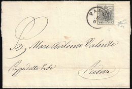 1854 - 10 Cent. Grigio Nero, Carta A Mano (2c), Perfetto, Isolato Su Lettera Da Padova 8/6/1854 Per ... - Lombardo-Venetien