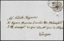 1854 - 10 Cent. Grigio Nero, Carta A Mano (2c), Perfetto, Isolato Su Sovracoperta Di Lettera Da Vene... - Lombardije-Venetië
