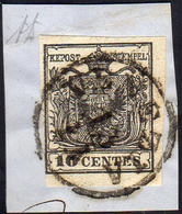 1850 - 5 Cent. Nero Intenso, Carta A Mano (2d), Perfetto, Usato Su Piccolo Frammento A Venezia 13/11... - Lombardy-Venetia