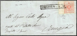 1850 - 15 Cent. Rosso, I Tiratura, Con Filigrana (3a), Bordo Di Foglio, Perfetto, Su Sovracoperta Di... - Lombardo-Veneto