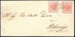 1850 - 15 Cent. Rosso Carminio, I Tiratura (3b), Due Esemplari, Uno Con Inizio Di Croce Di S.Andrea,... - Lombardy-Venetia