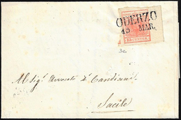 1850 - 15 Cent. Rosso Vermiglio, I Tipo, Carta A Mano (3e), Bordo Di Foglio, Perfetto, Su Sovracoper... - Lombardo-Veneto