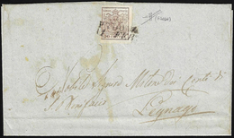 1851 - 30 Cent. Bruno, I Tiratura (7b), Riutilizzato In Frode Postale Previo Tentativo Di Lavaggio D... - Lombardo-Vénétie