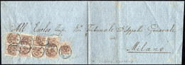 1853 - 30 Cent. Bruno Scuro, II Tipo (8), Nove Esemplari Perfetti, Su Sovracoperta Di Lettera Spedit... - Lombardo-Vénétie