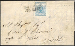 1850 - 45 Cent. Azzurro Chiaro, I Tipo, Carta A Mano (10c), Perfetto, Su Lettera Da Padova 30/6/1850... - Lombardije-Venetië