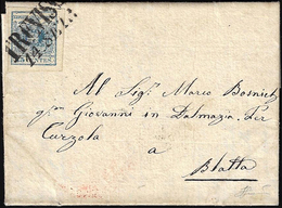 1855 - 45 Cent. Azzurro, III Tipo, Carta A Mano (12), Perfetto, Su Lettera Da Treviso 14/9/1855 A Bl... - Lombardo-Vénétie