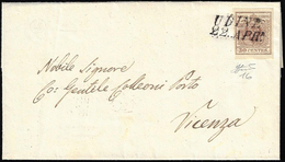 1852 - 30 Cent. Bruno, I Tipo, Carta Verticale (16), Perfetto, Su Lettera Da Udine 22/4/1852 A Vicen... - Lombardije-Venetië