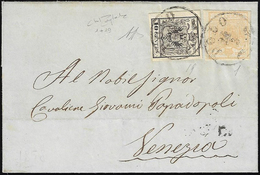 1858 - 10 Cent. Nero, Carta A Macchina, 5 Cent. Giallo Ocra (19,1), Perfetti, Su Sovracoperta Di Let... - Lombardije-Venetië