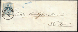 1856 - 45 Cent. Azzurro, III Tipo, Carta A Macchina (22), Perfetto, Su Piccola Busta Da Milano 12/7 ... - Lombardy-Venetia