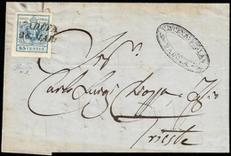 1856 - 45 Cent. Azzurro, III Tipo, Carta Molto Spessa A Mano (22), Perfetto, Su Lettera Da Padova 26... - Lombardo-Vénétie