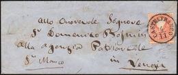 1858 - 5 Soldi Rosso, I Tipo, Formato Più Alto Per Salto Di Dentellatura E Principio Di Croce Di San... - Lombardo-Vénétie