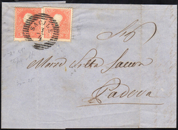 1859 - 5 Soldi Rosso, I Tipo, Perfetto E 5 Soldi, II Tipo, Lieve Piega, (25+39) Su Lettera Da Sacile... - Lombardo-Venetien