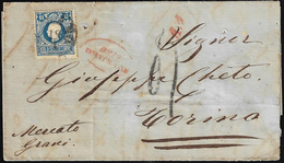 1859 - 15 Soldi Azzurro, I Tipo (27), Perfetto, Su Lettera Da Milano 19/1/1859 A Torino, Affrancata ... - Lombardo-Veneto