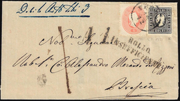 1862 - 3 Soldi Nero, II Tipo, 5 Soldi Rosso (29,33), Perfetti, Su Sovracoperta Di Lettera Insufficie... - Lombardy-Venetia