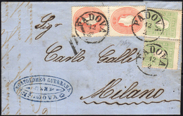 1863 - 5 Soldi Rosso, Coppia, 3 Soldi Verde Azzurrognolo, Coppia (33,35a), Perfette, Su Lettera Da P... - Lombardo-Vénétie