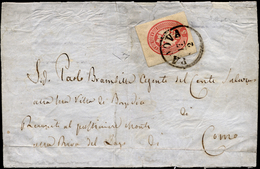 1863 - 5 Soldi Rosa, Ritaglio Di Busta Postale (10), Perfetto E Con Ampi Margini, Su Sovracoperta Di... - Lombardije-Venetië