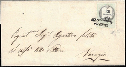 1854 - 30 Cent. Marca Da Bollo Tipografica (4), Perfetto, Su Sovracoperta Di Lettera Da Auronzo 16/1... - Lombardy-Venetia