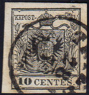 1854 - 10 Cent. Nero, Carta A Macchina (19), Perfetto, Usato A Trieste 28/7. Bello!... - Lombardo-Venetien