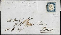 1859 - 20 Cent. Cobalto Oltremare (15Ba), Perfetto, Su Sovracoperta Di Lettera Da Milano 19/7/1859 A... - Lombardije-Venetië