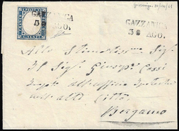 GAZZANIGA, SD Punti 10 - 20 Cent. (Sardegna 15Cc), Perfetto, Su Sovracoperta Di Lettera Del 30/8/186... - Lombardy-Venetia