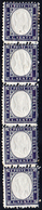 1862 - 20 Cent. Indaco, Doppia Dentellatura (2n), Striscia Verticale Di Cinque, Gomma Integra, Perfe... - Autres & Non Classés