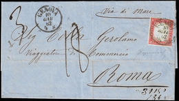 1862 - 40 Cent. Rosso Carminio, Non Dentellato In Basso (3k), Ottimo Stato, Su Lettera Via Di Mare D... - Other & Unclassified