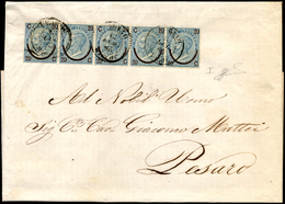 1865 - 20 Cent. Su 15 Cent. Ferro Di Cavallo, I Tipo (23), Striscia Di Cinque, Perfetta, Su Lettera ... - Autres & Non Classés