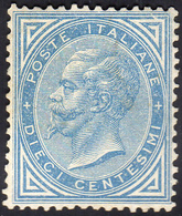 1877 - 10 Cent. Azzurro (27), Discreta Centratura, Gomma Integra, Perfetto. Bello E Raro. A.Diena, S... - Autres & Non Classés