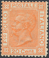 1877 - 20 Cent. Ocra Arancio (28), Discreta Centratura, Gomma Originale Integra, Perfetto. Raro! Fie... - Other & Unclassified