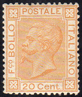 1877 - 20 Cent. Ocra Arancio (28), Buona/ottima Centratura, Gomma Originale, Perfetto. Bello. Cert. ... - Andere & Zonder Classificatie