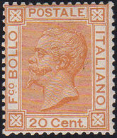 1877 - 20 Cent. Ocra Arancio (28), Discreta Centratura, Gomma Originale, Perfetto. Molto Fresco. Cer... - Autres & Non Classés